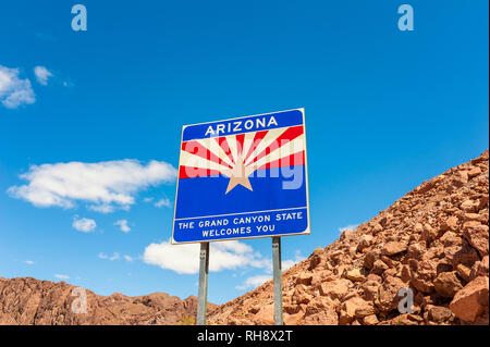 Willkommen in Arizona Schild, an der Grenze der US-Bundesstaaten Arizona und Nevada