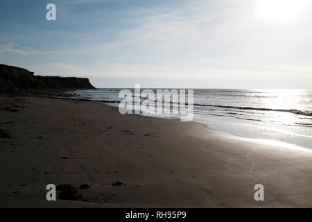 Compton Strand winter Sonnenuntergang, Compton Bay, Compton, Isle of Wight, England, UK. Stockfoto