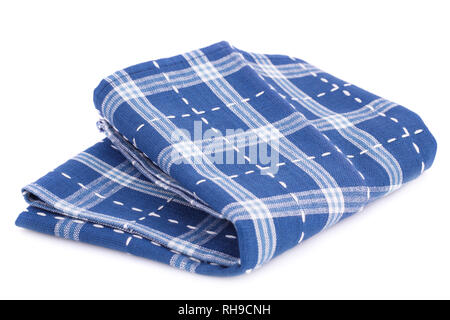 Handtuch für die Küche in Weiß und Blau auf weißem Hintergrund. Stockfoto