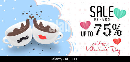Valentinstag Grusskarten Design mit ein paar Tassen Stockfoto