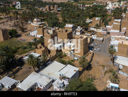 Luftaufnahme von einem alten Dorf mit traditionellen Schlamm Häuser, Najran Provinz Najran, Saudi-Arabien Stockfoto