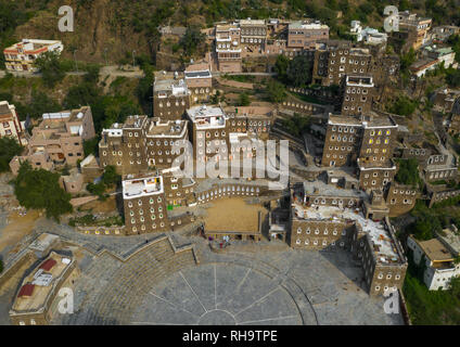 Rijal Almaa Heritage Village Luftaufnahme, Asir Provinz, Rijal Alma, Saudi-Arabien Stockfoto