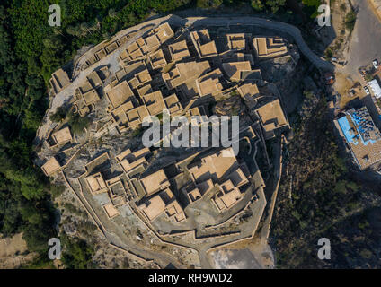 Dhee Ayn Marmor village Luftaufnahme, Al-Bahah region, Al Mukhwah, Saudi-Arabien Stockfoto