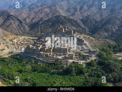 Dhee Ayn Marmor village Luftaufnahme, Al-Bahah region, Al Mukhwah, Saudi-Arabien Stockfoto