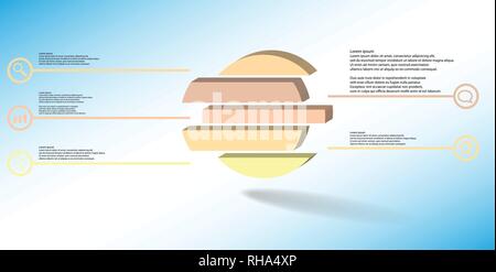 3D-Illustration Infografik Vorlage. Die geprägte Ring wird an fünf Farbe verschoben Teile gegliedert. Objekt ist auf Blau Weiß Hintergrund angeordnet. Farbe lin Stock Vektor