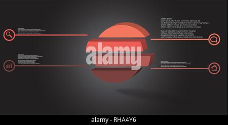 3D-Illustration Infografik Vorlage. Die geprägte Ring ist auf vier Farbe verschoben Teile gegliedert. Objekt ist auf Grau Schwarz Hintergrund angeordnet. Farbe lin Stock Vektor