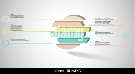 3D-Illustration Infografik Vorlage. Die geprägte Ring wird an sechs Farbe verschoben Teile gegliedert. Objekt ist auf grau weiß Hintergrund angeordnet. Color Line Stock Vektor