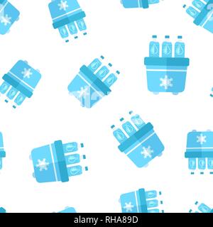 Tragbarer Kühlschrank Kühlschrank mit Wasser Flasche icon nahtlose Muster Hintergrund. Gefrierbeutel container Vector Illustration. Kühlschrank und Soda drink Symb Stock Vektor