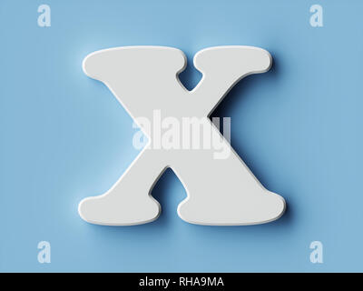 White Paper schreiben Alphabet Zeichen X Font. Vorderansicht Hauptstadt Symbol auf blauem Hintergrund. 3D Rendering illustration Stockfoto