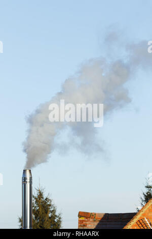 Heimische Biomasse Schornstein weißer Rauch und Verschmutzung in die Atmosphäre Stockfoto