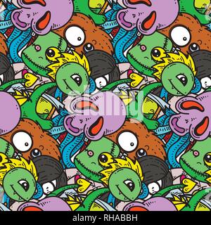 Nahtlose Muster mit cute Cartoon Monster. Bereit für Verpackung, Geschenkpapier, Drucke, Tapete, Stoff, Textil, Mode, Wohnkultur etc. Vector Stock Vektor