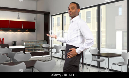 Junge Afrikaner - Kellner in einem Café arbeiten Stockfoto