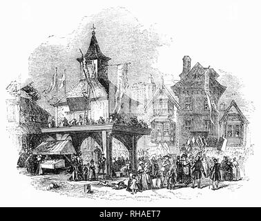 Das Shakespeare Jubiläum inszeniert in Stratford-upon-Avon zwischen 6. und 8. September 1769 wurde von dem Schauspieler und Intendant David Garrick organisiert das Jubiläum der Geburt von William Shakespeare zu feiern. Er plante, die Feier mit großen Figuren aus London's kulturellen, politischen und wirtschaftlichen Welt teilnehmen und beaufsichtigte den Bau eines großen Rundbau, in Ranelagh Gardens in London, die 1000 Zuschauer halten konnte. Stockfoto