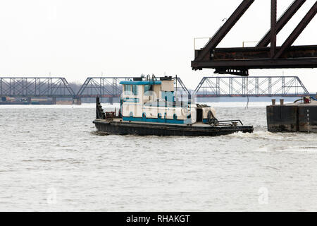 Bau der BNSF Vertikallift Eisenbahnbrücke zwischen Burlington, Iowa und Gulfport, Mississippi. Stockfoto