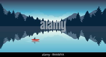 Lonely Kanu Abenteuer mit Red Boat wald landschaft Vektor-illustration EPS 10. Stock Vektor