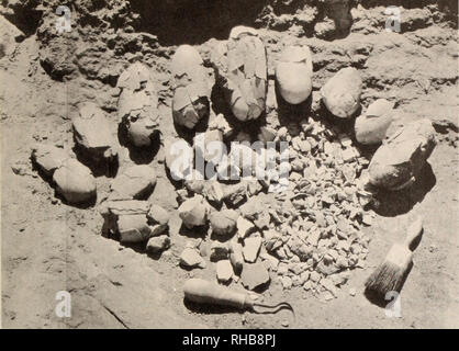 . Der Dinosaurier Buch: Die herrschende Reptilien und ihre Angehörigen. Dinosaurier, Reptilien, Fossil. A.M.N.H. Foto ein Nest mit Eiern der Protoceratops, die Vorfahren der gehörnten Dinosaurier, wie sie waren, dis - in der Mongolei durch die Zentrale asiatische Expedition des American Museum of Natural History ceratopsians, Triceratops (try-SER-bei-ops) ist typisch und ist vielleicht die bekannteste Gattung. * Dieser ein Tier war etwa 20 bis 30 Fuß in der Länge, etwa acht Fuß in der Höhe an den Hüften. Unnötig zu sagen, Triceratops voll Quadrupedal war, mit starken Gliedmaßen und kurze, breite Füße. Das Besondere an Stockfoto