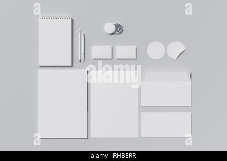 Unternehmensidentität. Stationäres Branding-Set auf weißem Hintergrund Stockfoto