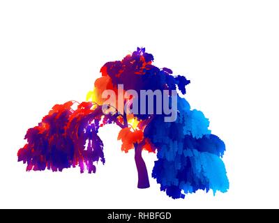 3D-Rendering des Regenbogens bunten Baum auf weißem Hintergrund Stockfoto