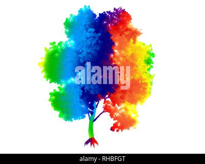 3D-Rendering des Regenbogens bunten Baum auf weißem Hintergrund Stockfoto