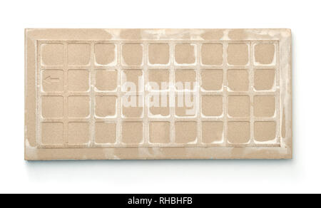 Rückseite der keramischen Fliese auf Weiß isoliert Stockfoto