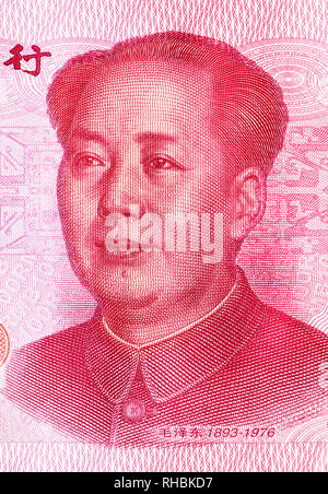 Portrait von Mao Zedong auf Chinesische hundert Yuan Banknote, Porträt des Vorsitzenden Mao Stockfoto