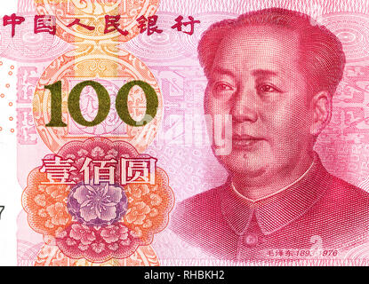 Portrait von Mao Zedong auf Chinesische hundert Yuan Banknote, Porträt des Vorsitzenden Mao Stockfoto