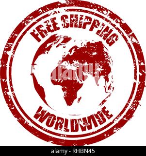 Kostenloser, weltweiter Versand Stempel Textur. Weltweit kostenlose Lieferung garantieren, Transport Lieferung, Vektor, Abbildung Stock Vektor