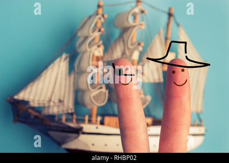 Finger als piratenschiff Crew. Konzept Bild Stockfoto