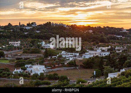 Weinberg bei Sonnenuntergang in Locorotondo, in der Provinz Bari, Region Apulien, Italien Stockfoto