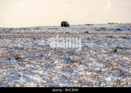 Swansea, Großbritannien. 01 Feb, 2019. 4x4 im Schnee auf der Spitze des Cefn Bryn in der Nähe von reynoldston auf der Halbinsel Gower in der Nähe von Swansea heute Nachmittag nach der Gegend war bedeckt mit Schnee. Credit: Phil Rees/Alamy leben Nachrichten Stockfoto