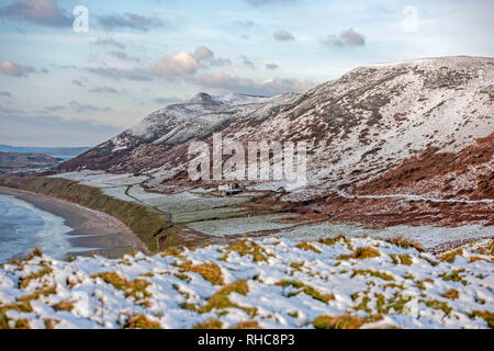 Swansea, Großbritannien. 01 Feb, 2019. Rhossili auf der Halbinsel Gower in der Nähe von Swansea heute Nachmittag nach der Gegend war bedeckt mit Schnee. Credit: Phil Rees/Alamy leben Nachrichten Stockfoto