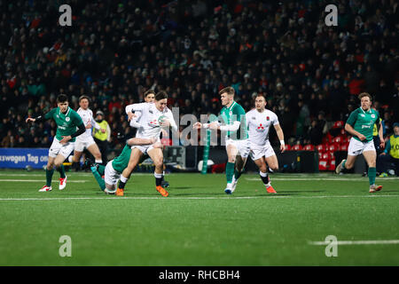 Cork, Irland. 1 Feb, 2019. Cadan Murley bei den unter 20 Sechs Nationen Übereinstimmung zwischen Irland und England bei der Irish Independent Park. Quelle: David Ribeiro Stockfoto