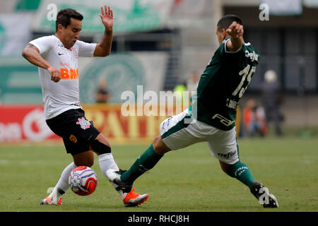 Sao Paulo, Brasilien, 2. Februar 2019. Sao Paulo, Brasilien. 2. Feb 2019. Palmeiras X Korinther - Korinther" jadson Spieler während eines Spiel gegen Palmeiras in der Arena Allianz Parque Stadium für die Paulista Meisterschaft 2019. Foto: Daniel Vorley/AGIF Stockfoto