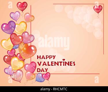 Zusammenfassung Hintergrund mit Herzen. Vector Illustration romantischen Rahmen. Valentines Banner mit bunten Luftballons in Form der Herzen auf rosa Hintergrund. V Stock Vektor