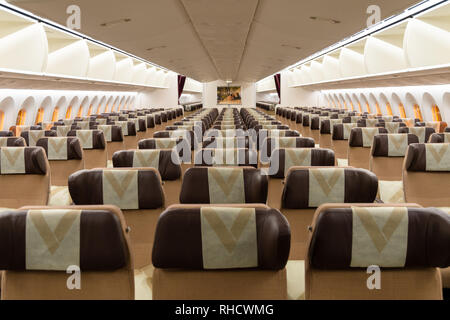 Leere Innenraum eines Etihad Airways Boeing 787 Dreamliner Stockfoto