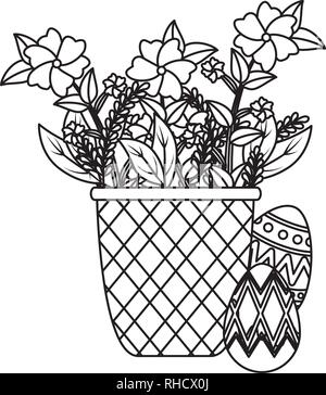 Eier bemalt und Korb mit Blumen Stock Vektor