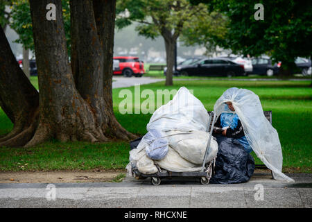 USA, Washington DC, obdachlose Frau im Park in der Nähe von White House/USA, Washington DC, obdachlose Frau im Park beim weissen Haus Stockfoto