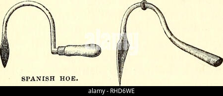 . Das Buch der Garten. Im Garten arbeiten. 38 kulinarischen ODER KÜCHE GARTEN. Unkraut. Der Zweck der Hacken ist zweigeteilt, in allen Fällen, dass der Kies entfernt, worauf eine Operation sollten, wenn möglich, nie erlaubt werden. Hacken, Unkraut während in ihrer Keimblatt Zustand, dass die richtige Zeit, sie in Angriff zu nehmen; es hält die Oberfläche der Masse und Macht sie durchlässig für die strahlen Wärme und Luft. Jäten entfernt nur das Böse, wenn es zu lange bestanden hat; in den Prozess der Erde zertreten eine harte Oberfläche ist, und sofern nicht im sofort mit der Hacke gelöst, ist es Ren - Ihre nex Stockfoto