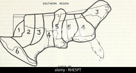 . Boll rüsselkäfer Unterdrückung, Verwaltung und Beseitigung Technologie: Verfahren der Konferenz, Februar 13-15, 1974, Memphis, Tennessee. Boll Rüsselkäfer, Kontrolle, Kongresse. Abbildung 1 - Die neun Beseitigung Zonen für eine mögliche nationale boll Rüsselkäfer Tilgung Programm. Mit der ersten aktiv mit zwei vorderen Betrieb eines Umfang ausreichende Unterdrückung mit einem Minimum, um sicherzustellen, dass im Betrieb in den verschiedenen Unterdrückung Phasen überschneiden. Es wäre sehr vorteilhaft sein, das Programm in einem Bereich, in dem die operative Gruppe Erfahrung in großen hat angelegte Aktivitäten zu initiieren. Dies würde eine unschätzbare Hilfe in sein Stockfoto