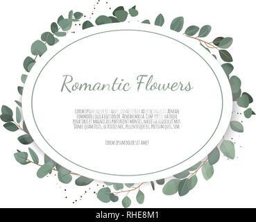 Eukalyptus Silver Dollar grüne Zweige Blätter Laub, Grenze, Rahmen. Stock Vektor