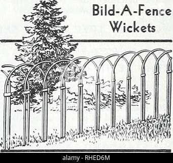. Bolgiano's Spring 1970. Baumschulen (Gartenbau) Kataloge, Leuchtmittel (Pflanzen); Samen Kataloge Kataloge Kataloge; Gemüse; Gartengeräte und Zubehör Kataloge. Bild-A-Zaun Rasen Stangen aus?^6'n. diam-eter Stange mit einem heavj^ Schicht von harten Tenite Kunststoff. 27 Zoll hoch. In der Farbe grün. Diese rasen Stakes, mit einem Kabel oder Seil laufen durch die Schlaufe, Leisten, kostengünstigen Schutz für frisch gesäte Rasen oder neu bepflanzten Blumenbeeten. $ 1.95 pro Doz. Bild-A-Zaun Wickets. Der Prozess - aus gehärtetem Stahl im Inneren eine schwere Schicht eines unzerstörbaren Kunststoff versiegelt, das Fechten wird Jahre geben Stockfoto
