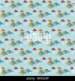 Die nahtlose Vektor Muster mit Tieren unter Wasser. Farbige Fische auf blauem Hintergrund. Vintage Gravur § 10 eps Stock Vektor