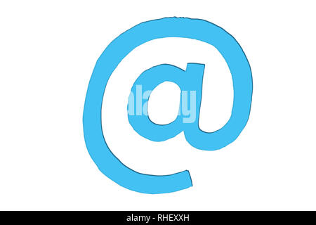 Auf das Symbol "Mail" oder per E-Mail kennzeichnen das Symbol im minimalistischen Design als hellblaue Farbe schneiden Sie auf weißem Hintergrund. Konzept für elektronische Communic Stockfoto