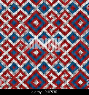 Gestrickte nahtlose abstraktes Muster, in Rot, Blau und Weiß, Vektor als Stoff Textur Stock Vektor