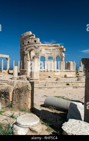 Archäologische Ausgrabungen von Leptis Magna, Libyen - 10/30/2006: Der Markt in der antiken römischen Stadt Leptis Magna. Stockfoto