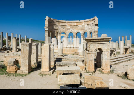 Archäologische Ausgrabungen von Leptis Magna, Libyen - 10/30/2006: Der Markt in der antiken römischen Stadt Leptis Magna. Stockfoto