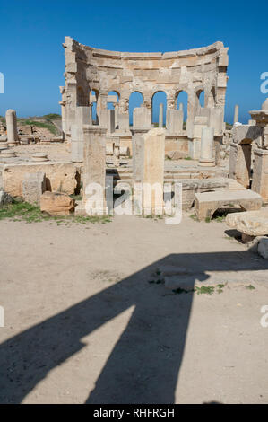 Archäologische Ausgrabungen von Leptis Magna, Libyen - 10/30/2006: Der Markt in der antiken römischen Stadt Leptis Magna. Stockfoto