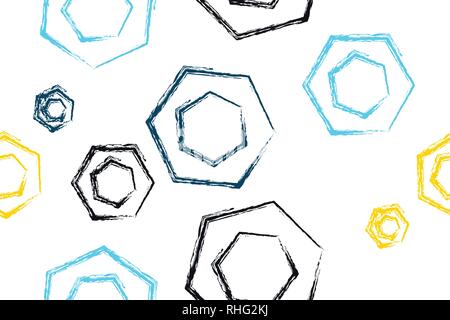 Nahtlose, abstrakte Muster, Pinsel Linien bilden Hexagon formen. Verspielt, Vektorgrafiken auf weißem Hintergrund. Stock Vektor