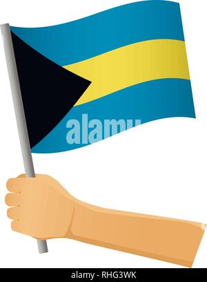 Bahamas Fahne in der Hand. Patriotischen Hintergrund. Flagge der Bahamas Vector Illustration Stock Vektor