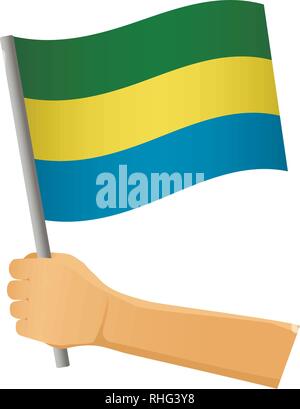 Gabun Fahne in der Hand. Patriotischen Hintergrund. Nationalflagge von Gabun Vector Illustration Stock Vektor